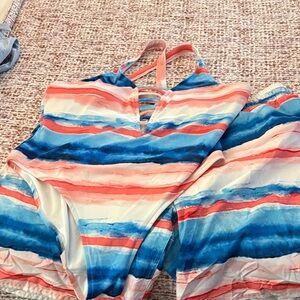 Striped Halter Swimsuit with Swim Short